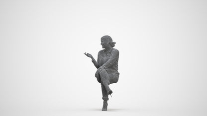 3D people model woman casual sitting, scanned human for 3ds Max rendering, three-quarter front view render