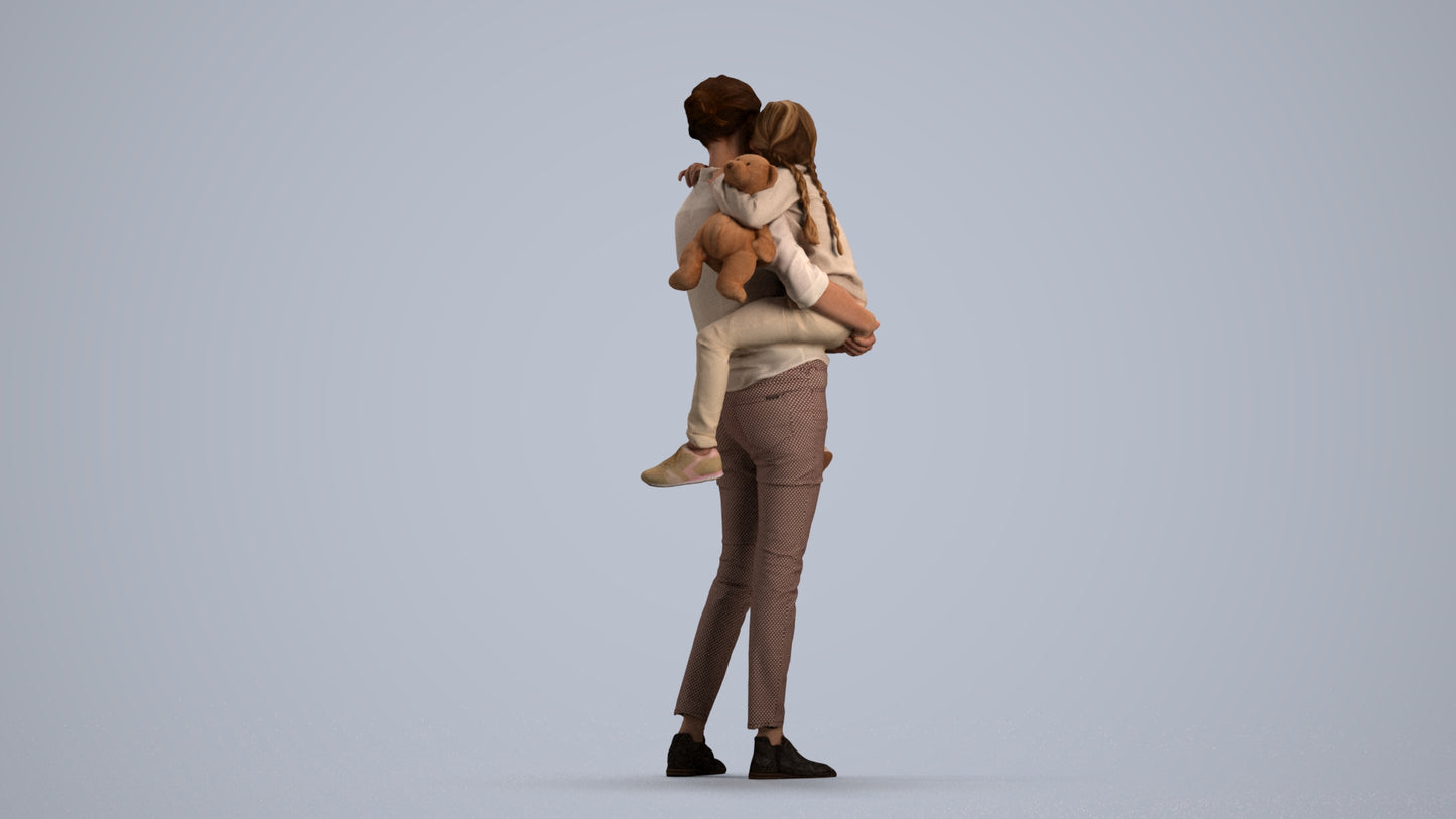 3D scanned girl kids casual, photorealistic archviz people for Enscape and SketchUp, front view render