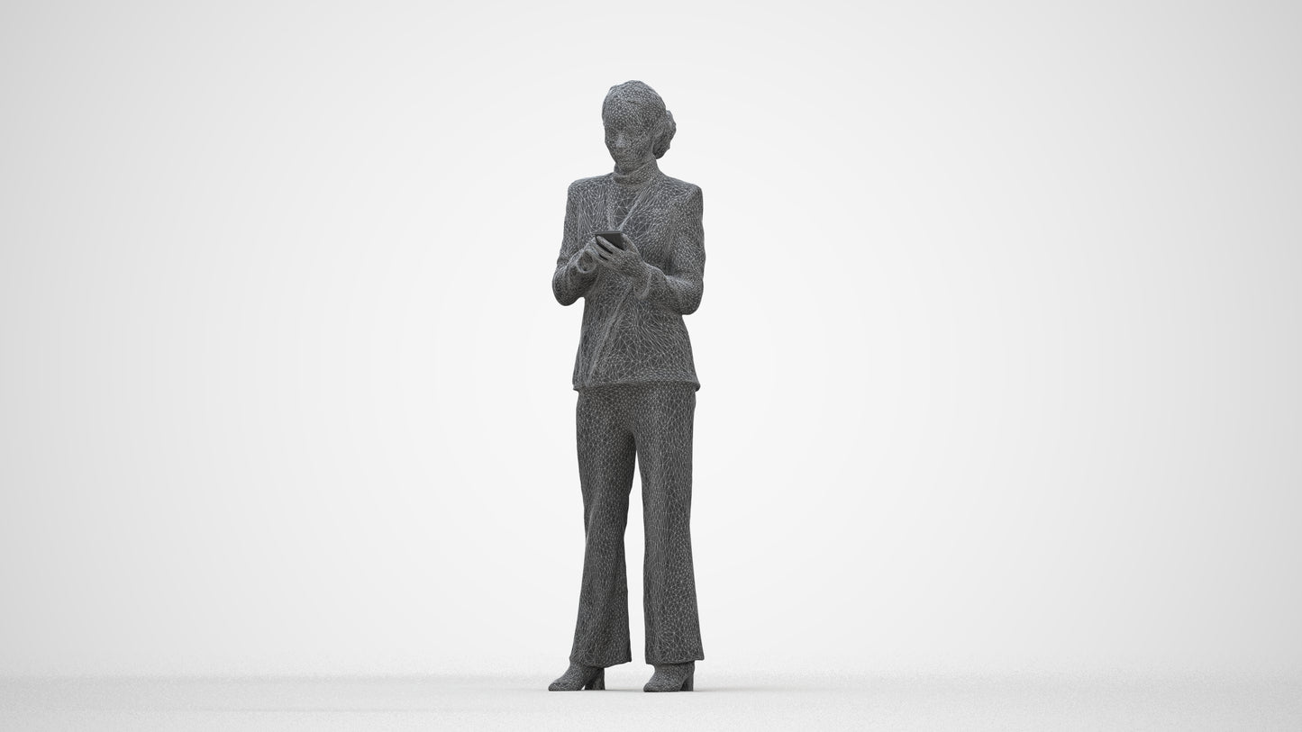 3D people model woman business, scanned human for 3ds Max rendering, wireframe back view