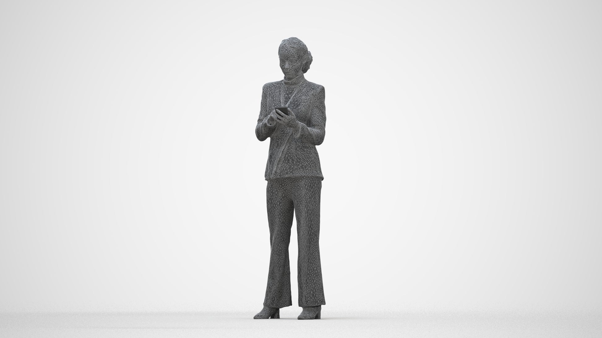 3D people model woman business, scanned human for 3ds Max rendering, wireframe back view