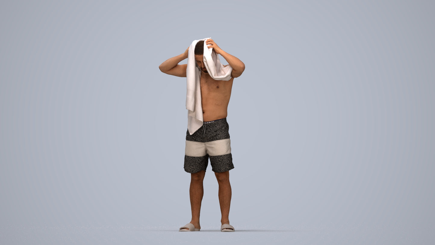 3D scanned man pool sport, photorealistic archviz people for Enscape and SketchUp, top-down view render
