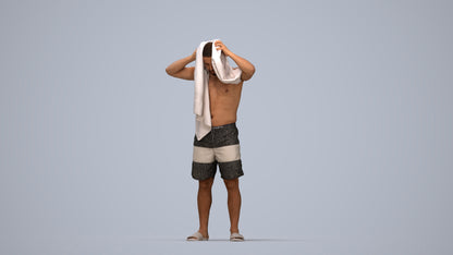 3D scanned man pool sport, photorealistic archviz people for Enscape and SketchUp, top-down view render