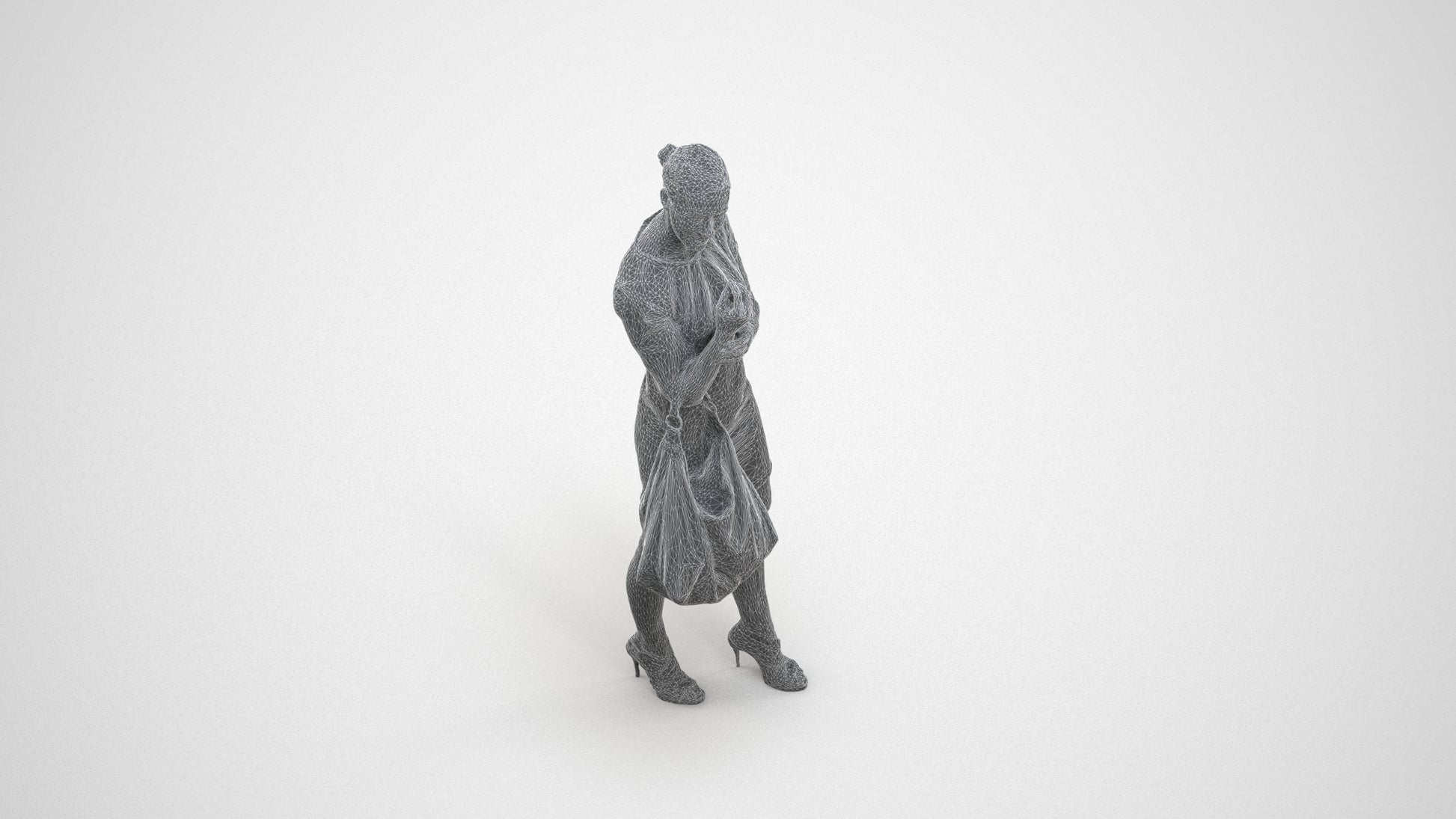 3D people model woman business standing, scanned human for 3ds Max rendering, wireframe three-quarter view