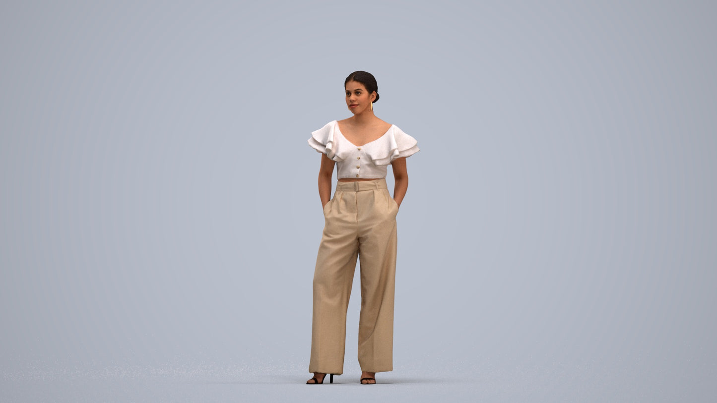 3D scanned woman standing business, photorealistic archviz people for Enscape and SketchUp, standing pose render