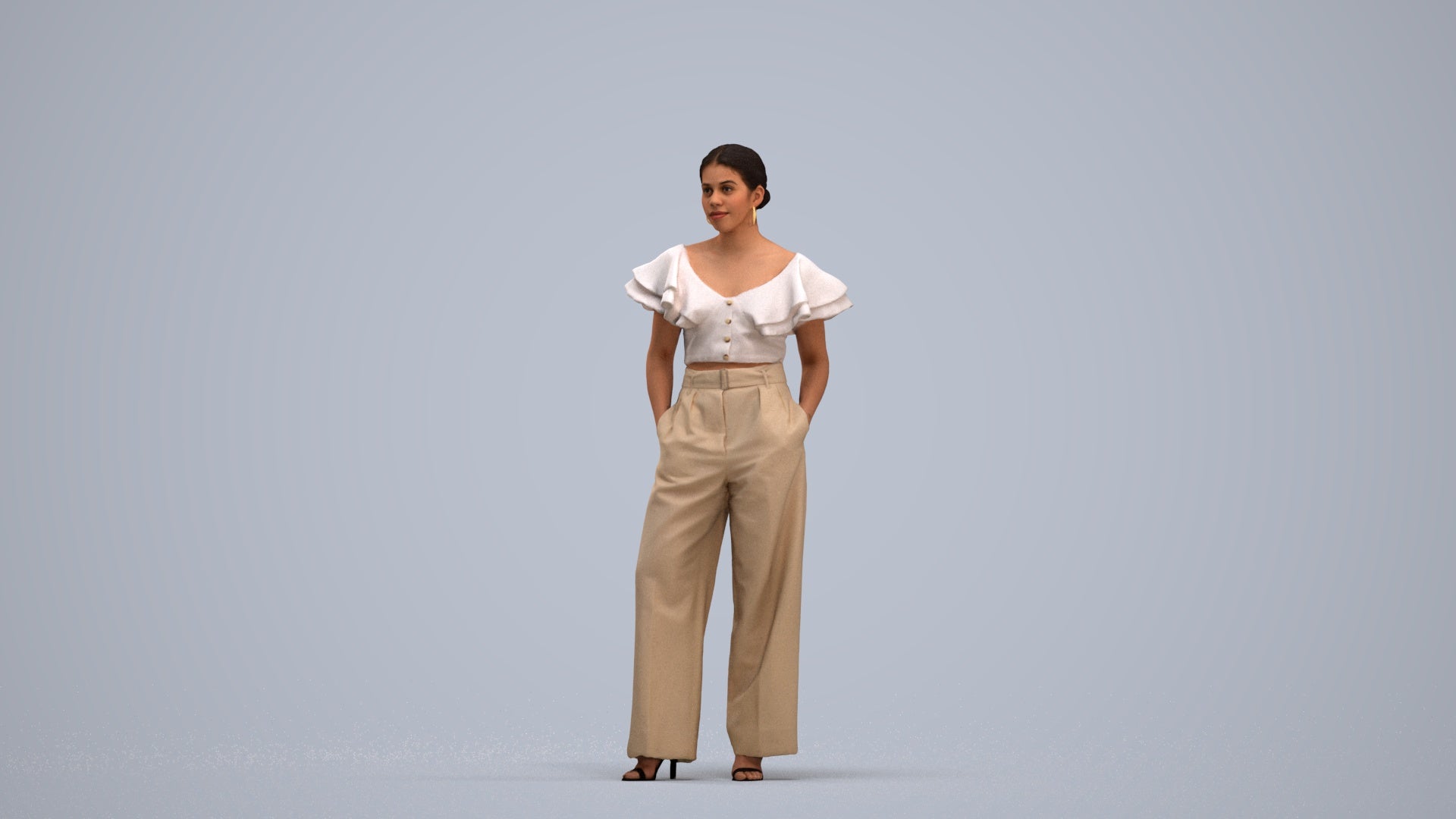 3D scanned woman standing business, photorealistic archviz people for Enscape and SketchUp, standing pose render