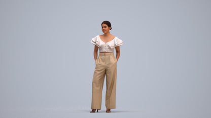 3D scanned woman standing business, photorealistic archviz people for Enscape and SketchUp, standing pose render