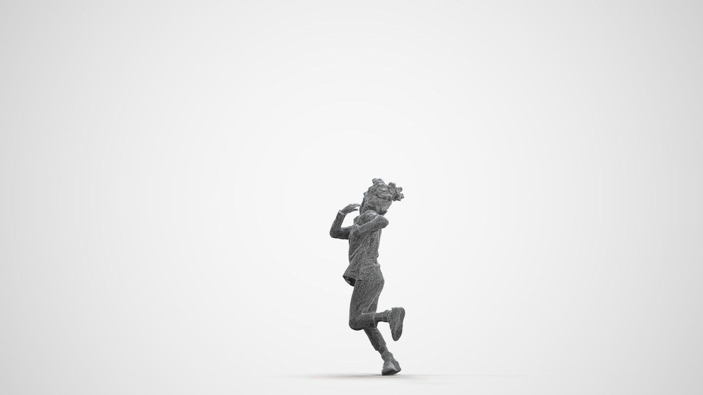 3D scanned girl kids casual, photorealistic archviz people for Enscape and SketchUp, wireframe front view