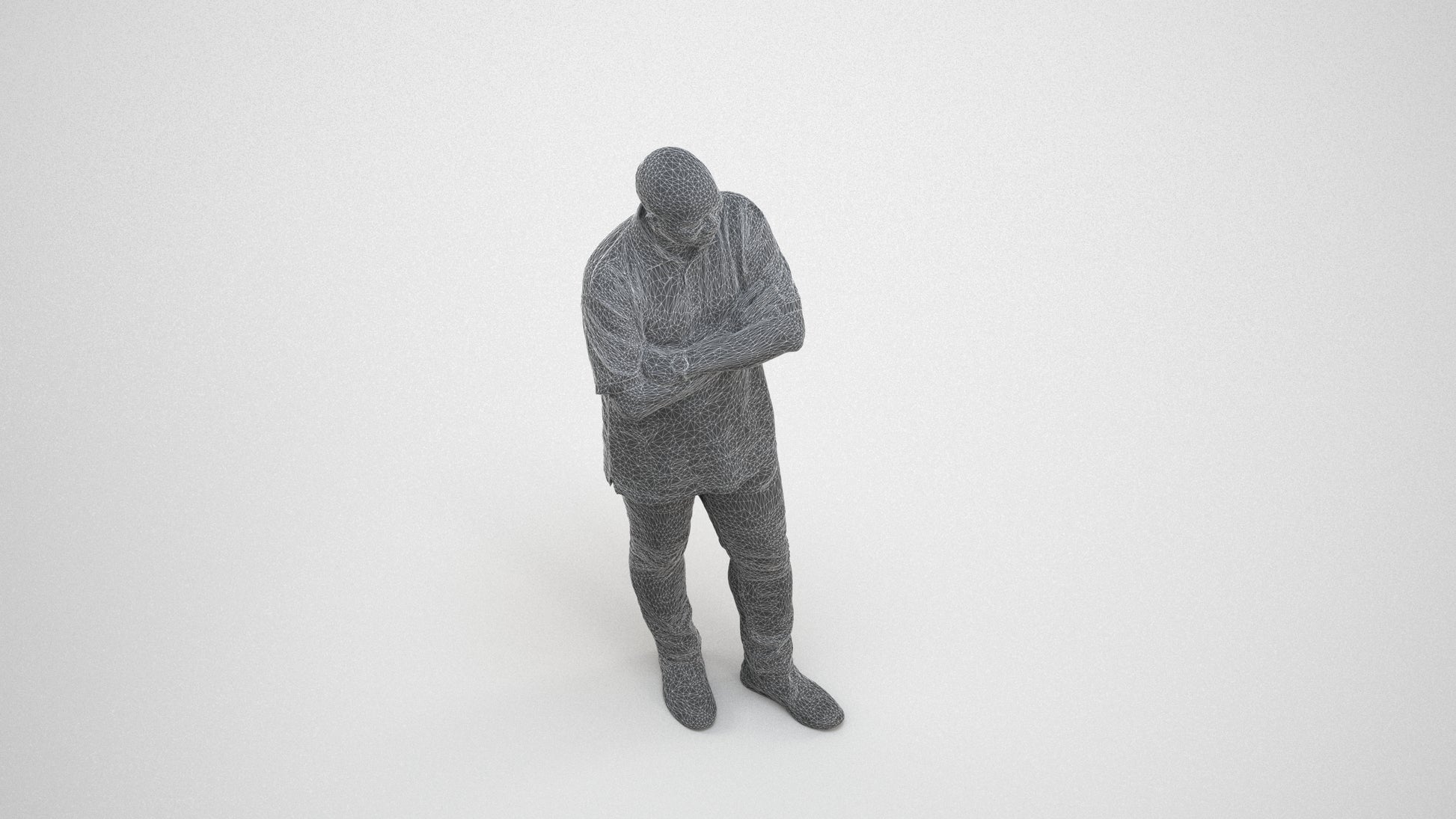 scanned 3D man casual standing, photogrammetry people for Enscape and V-Ray, wireframe three-quarter view