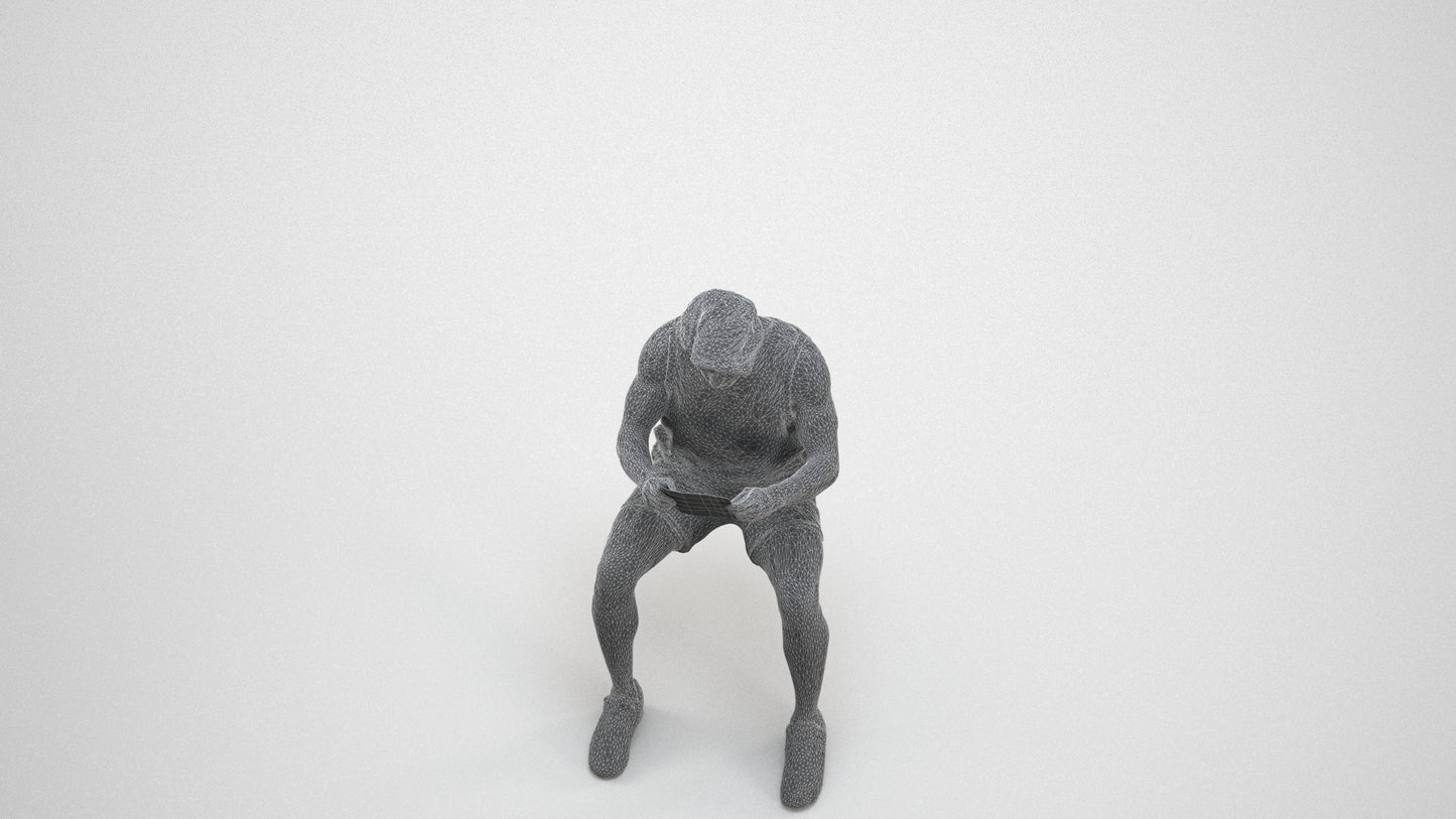 photogrammetry 3D man sport, realistic human model archviz FBX, wireframe three-quarter view