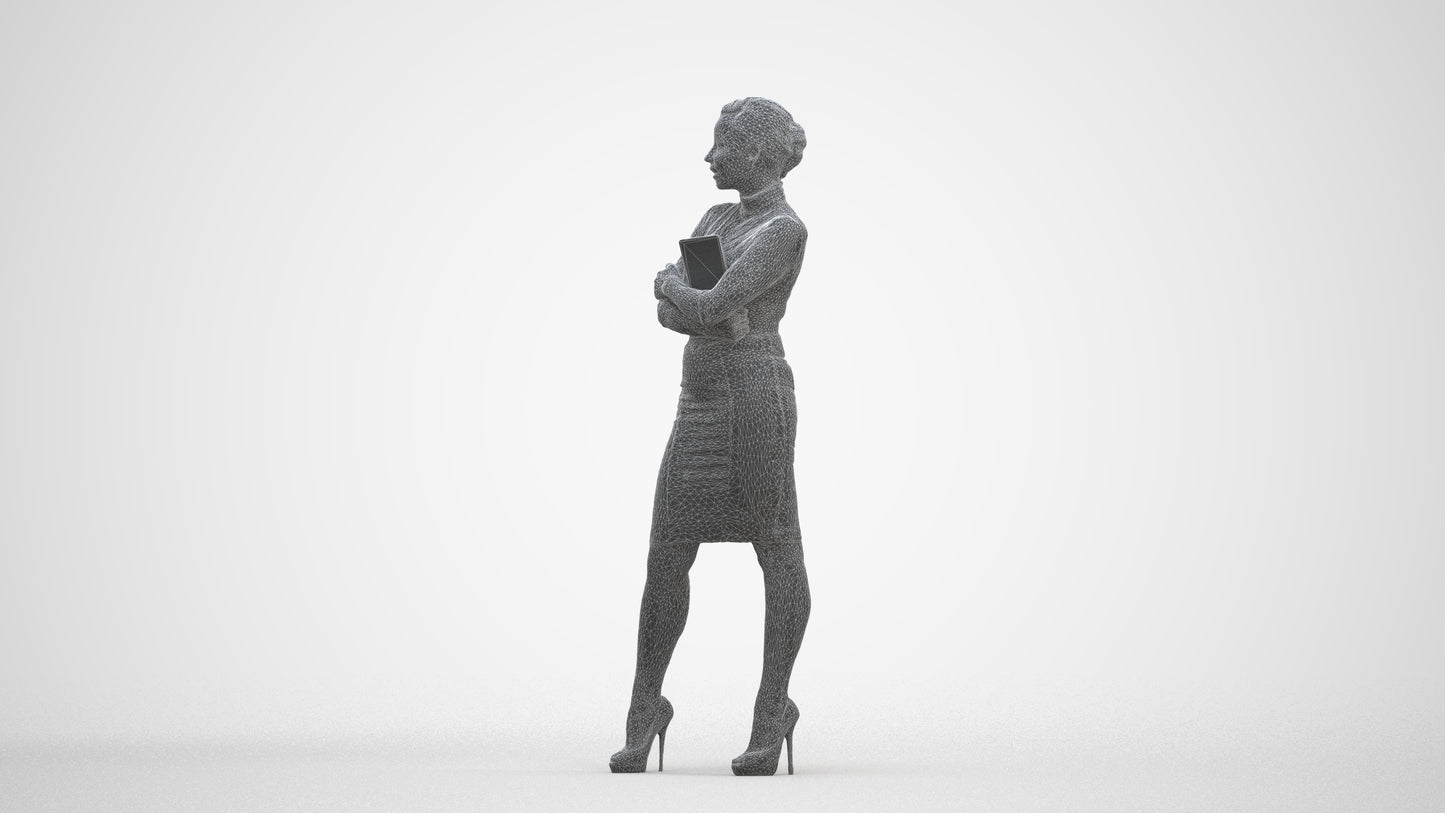 3D people model woman business standing, scanned human for 3ds Max rendering, three-quarter front view render