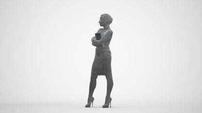 3D people model woman business standing, scanned human for 3ds Max rendering, three-quarter front view render