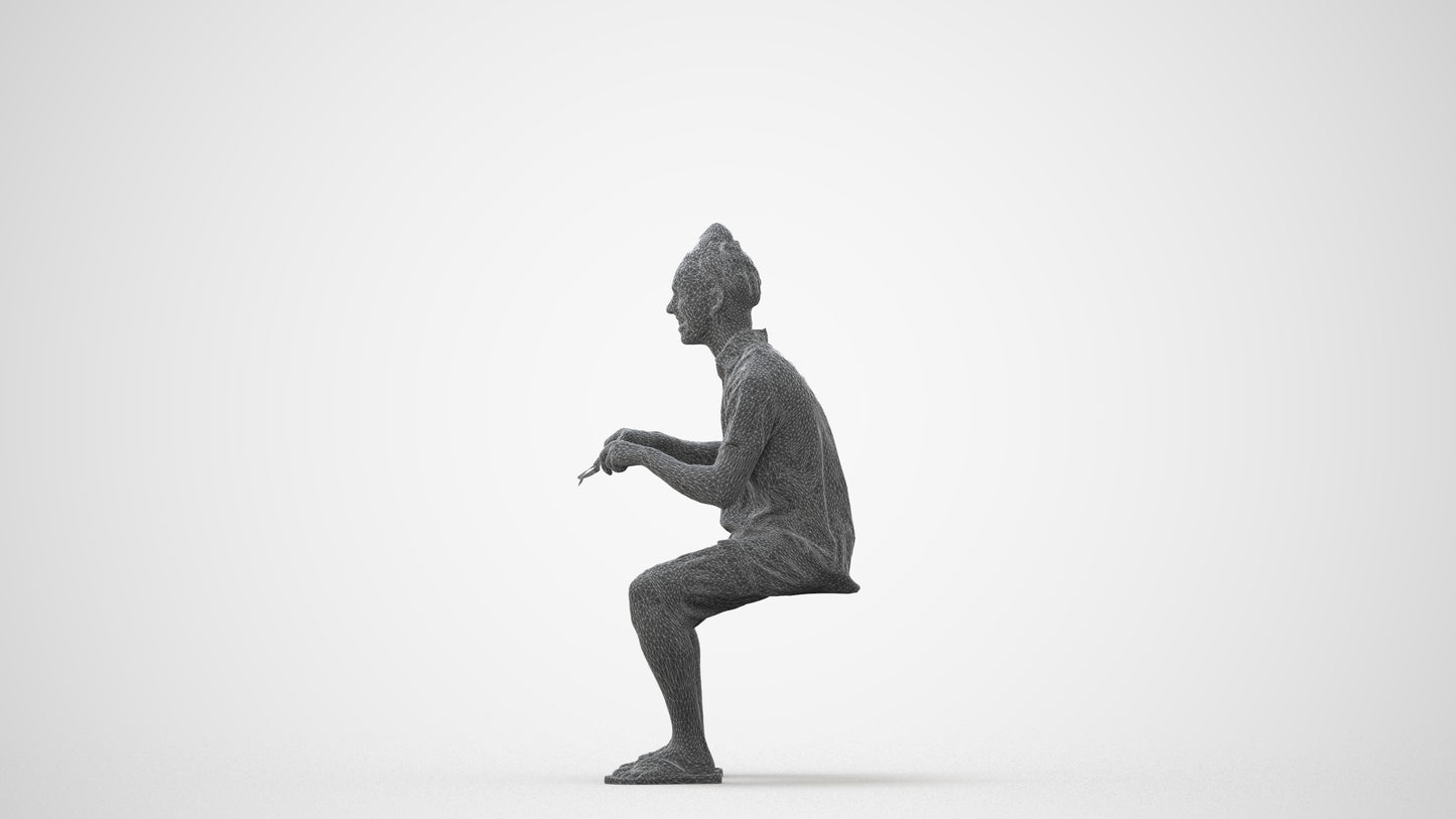 scanned 3D man casual sitting, photogrammetry people for Enscape and V-Ray, square thumbnail
