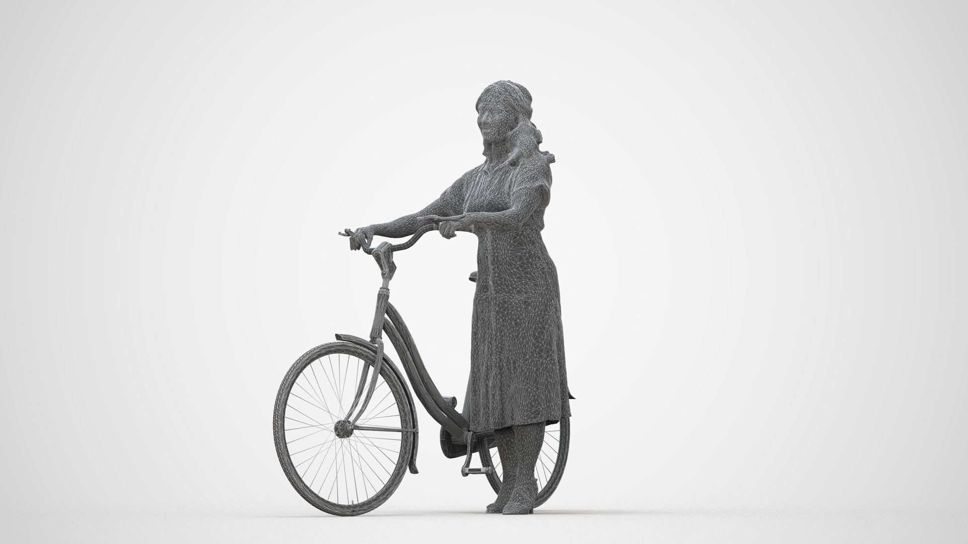3D people model woman casual mix, scanned human for 3ds Max rendering, wireframe back view