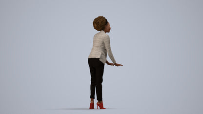 realistic 3D human woman business standing, archviz people FBX OBJ for Blender, side view render