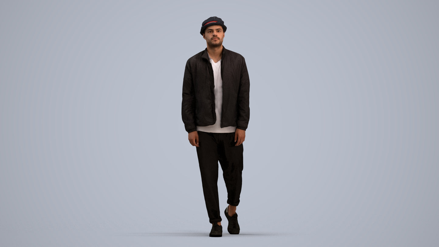 scanned 3D man casual walking, photogrammetry people for Enscape and V-Ray, standing pose render