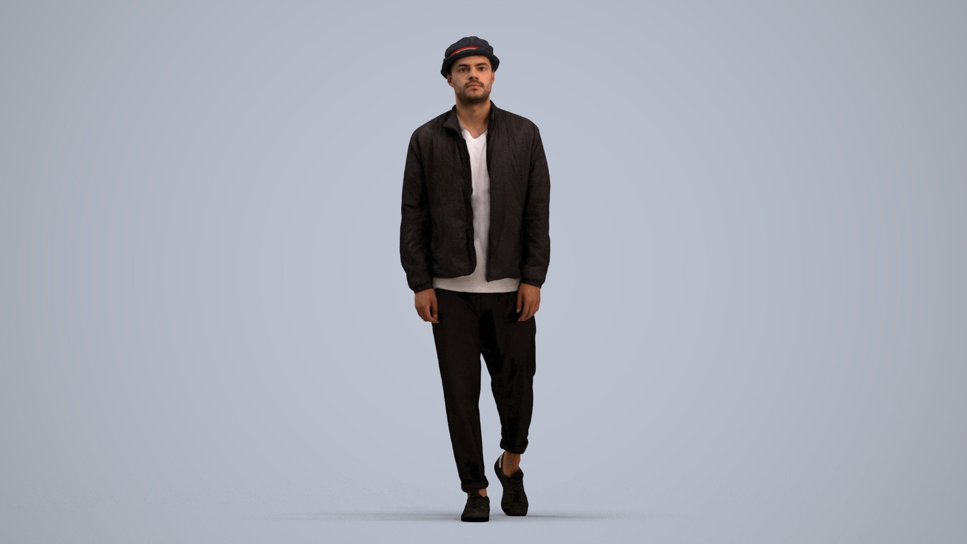 scanned 3D man casual walking, photogrammetry people for Enscape and V-Ray, standing pose render
