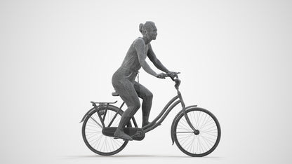 realistic 3D human woman casual cycling, archviz people FBX OBJ for Blender, wireframe side view