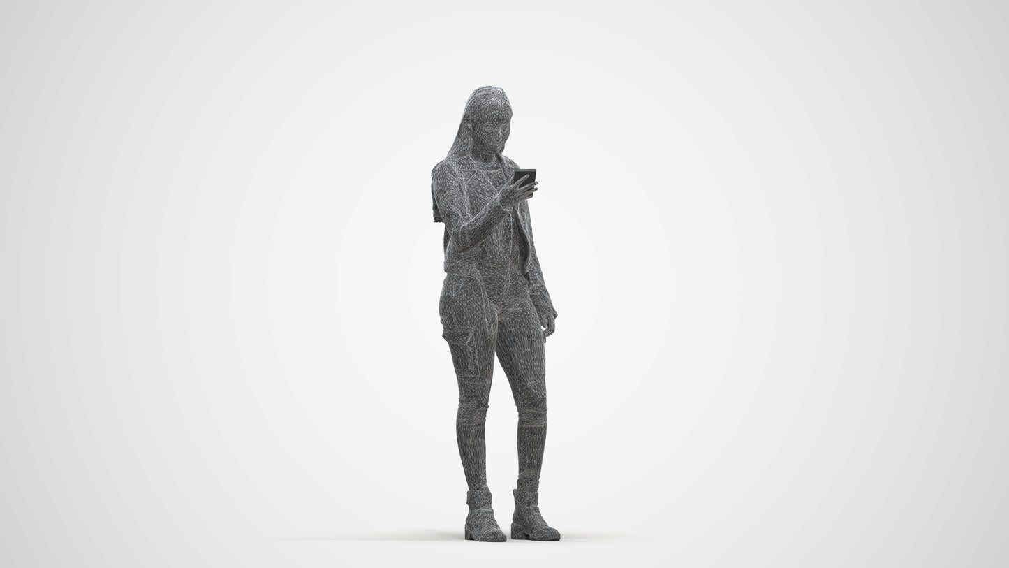 realistic 3D human woman casual shopping, archviz people FBX OBJ for Blender, three-quarter front view render