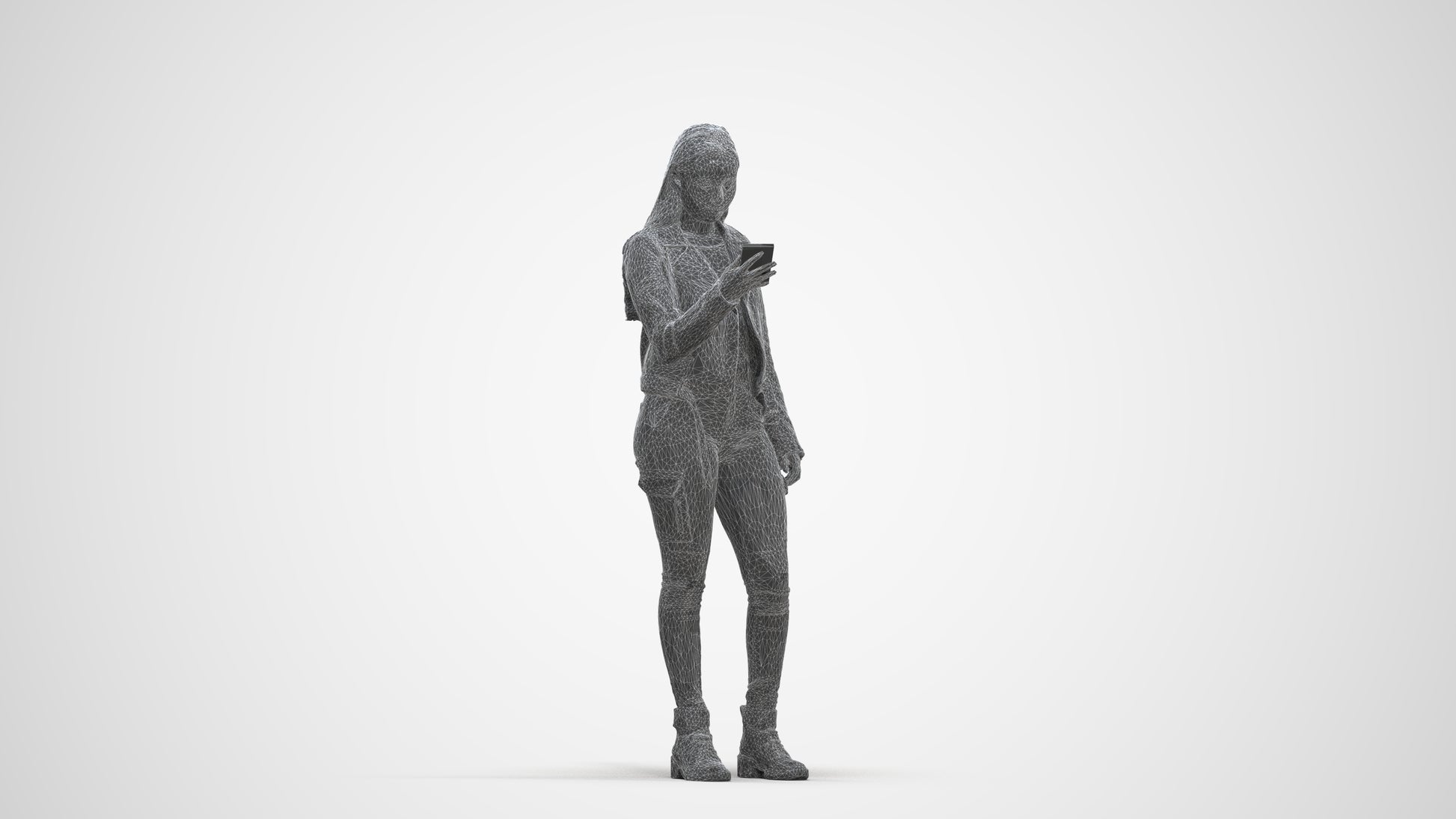 realistic 3D human woman casual shopping, archviz people FBX OBJ for Blender, three-quarter front view render