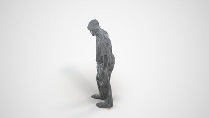 3D scanned man standing casual, photorealistic archviz people for Enscape and SketchUp, wireframe three-quarter view