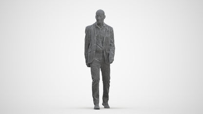 3D human model senior man business, photogrammetry scanned person for archviz, three-quarter front view render