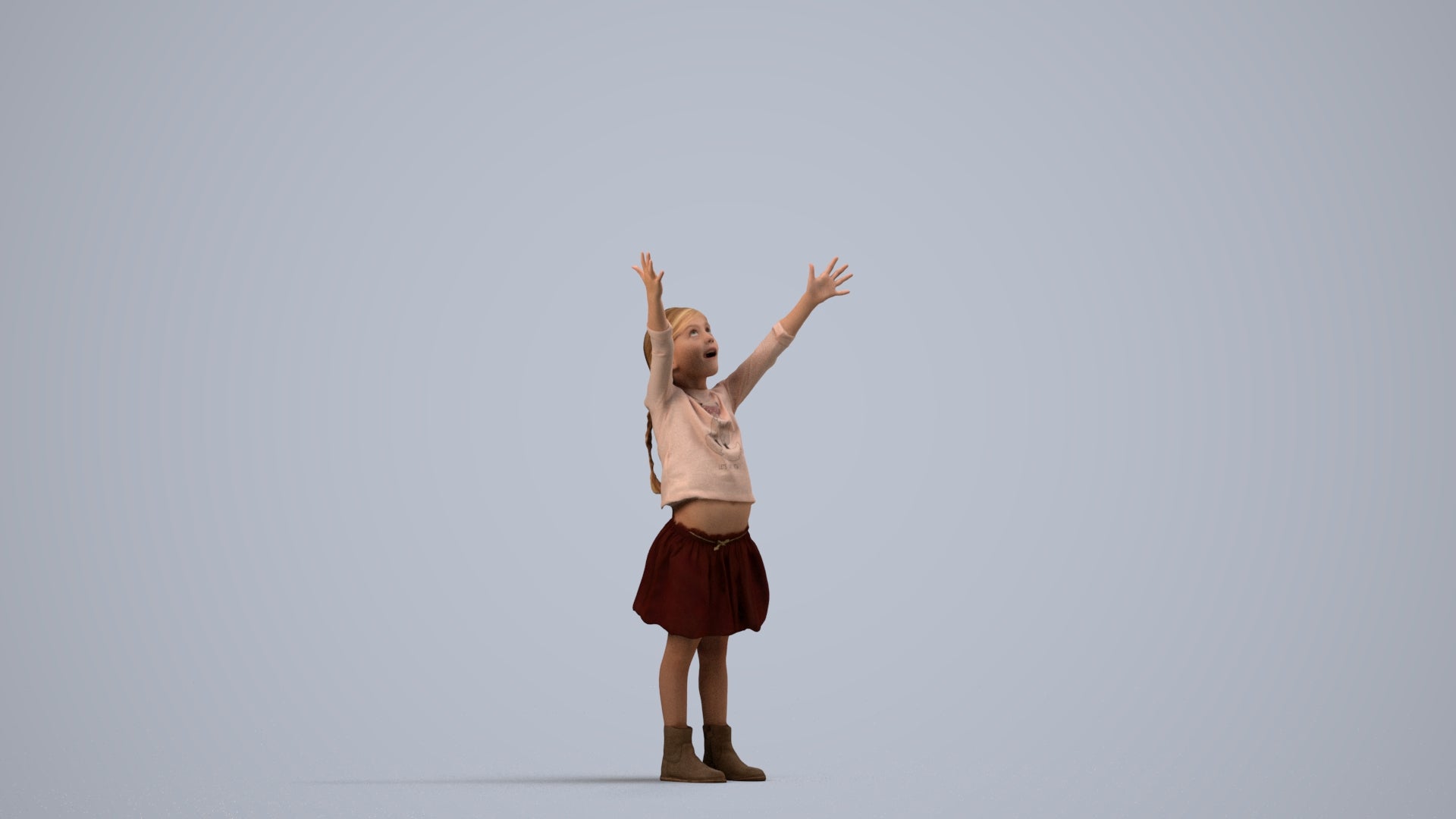 3D scanned girl kids casual, photorealistic archviz people for Enscape and SketchUp, side view render