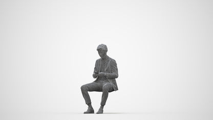 photogrammetry 3D man business sitting, realistic human model archviz FBX, wireframe back view