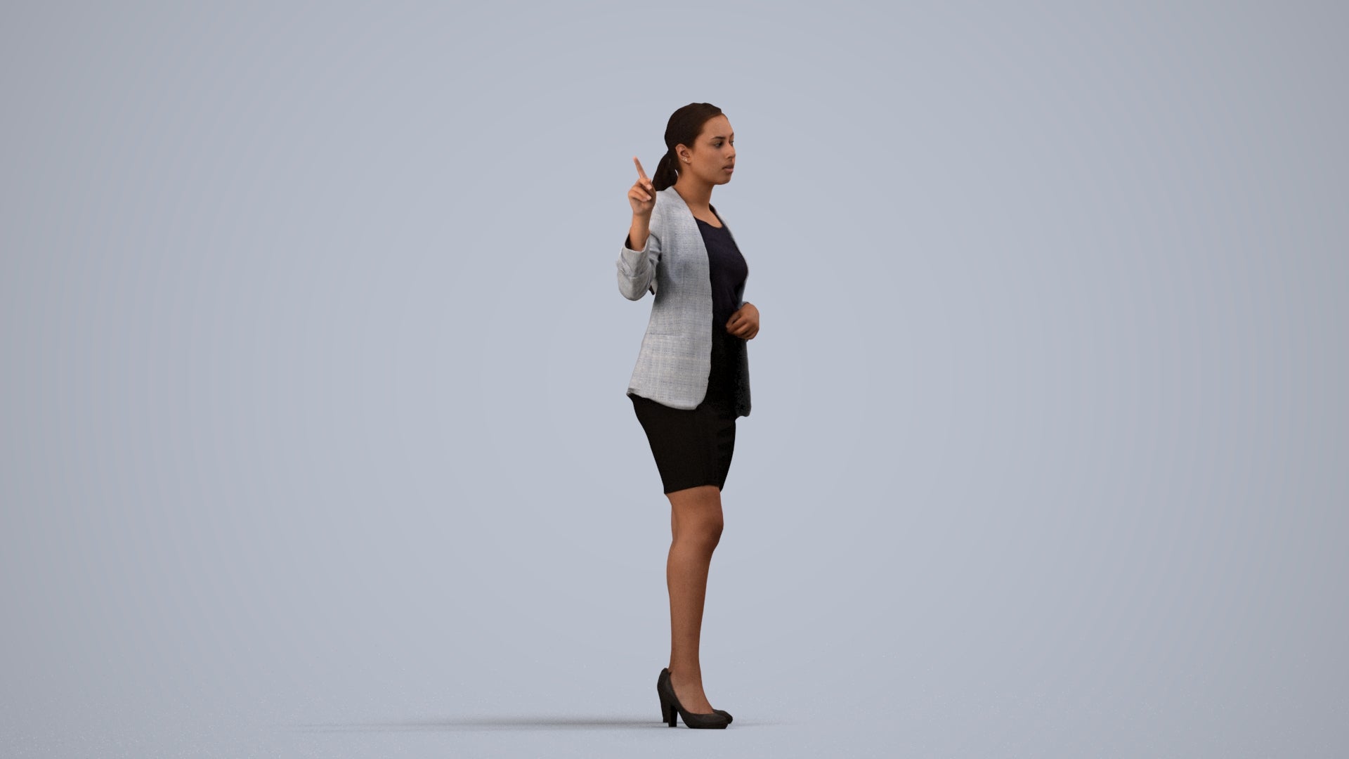 realistic 3D woman business, scanned archviz people for Blender and 3ds Max, side view render