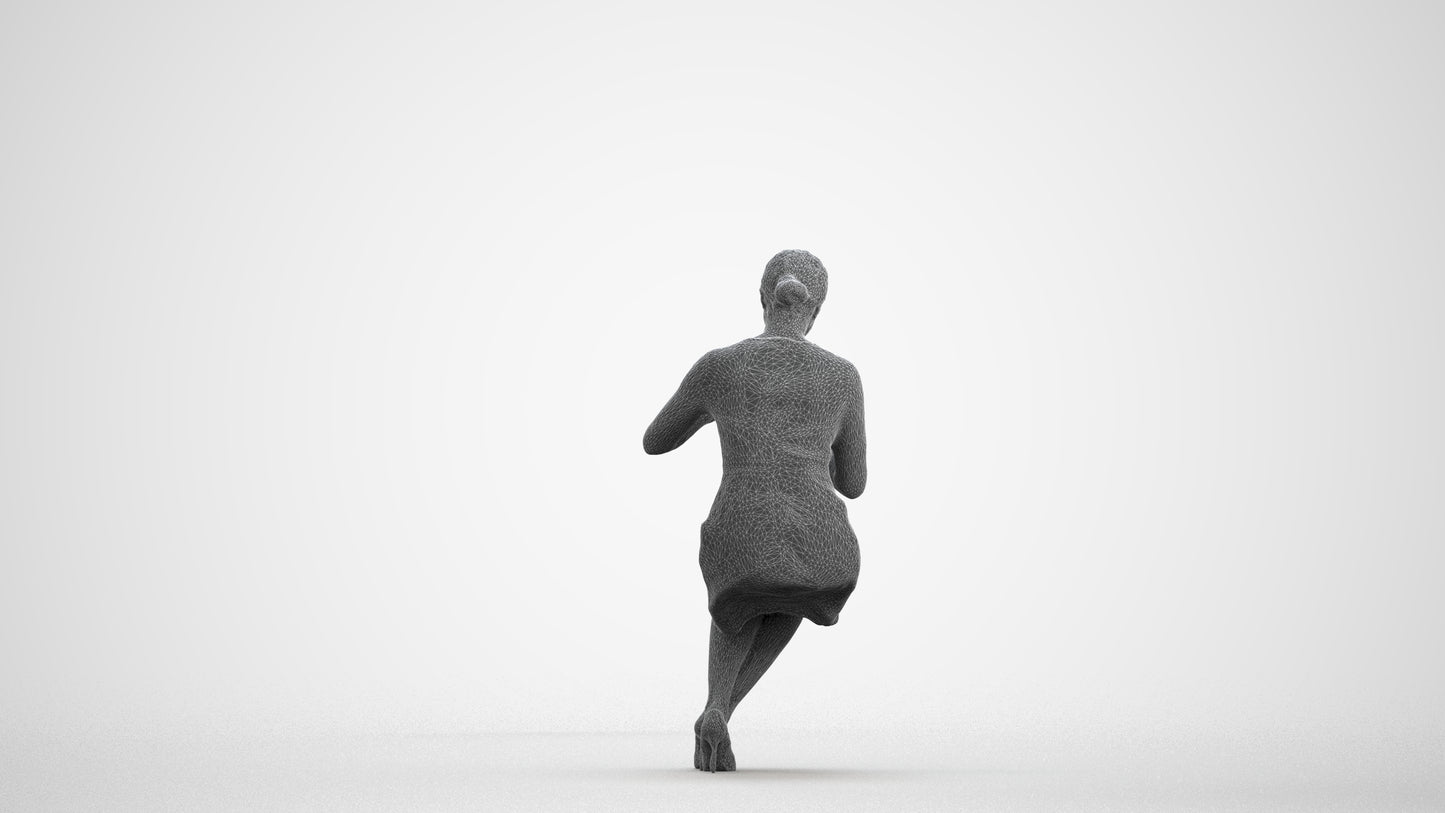 scanned 3D woman casual sitting, photogrammetry people for Enscape and V-Ray, wireframe front view