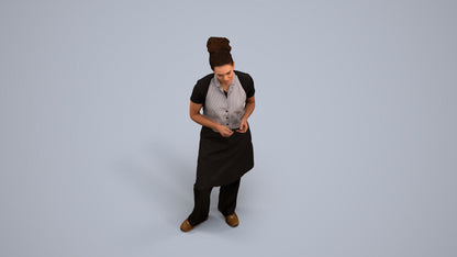 scanned 3D woman hospitality, photogrammetry people for Enscape and V-Ray, back view render