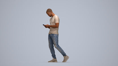 3D scanned man walking casual, photorealistic archviz people for Enscape and SketchUp, top-down view render