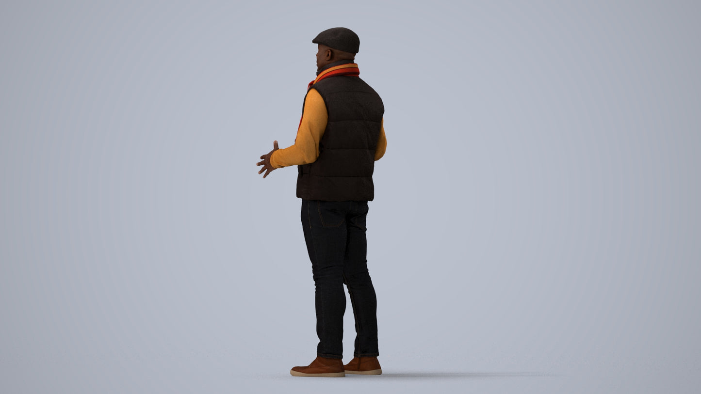 realistic 3D man casual standing, scanned archviz people for Blender and 3ds Max, three-quarter view render