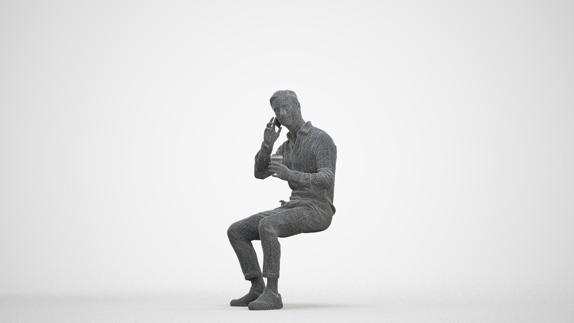 realistic 3D people man casual sitting, render-ready for V-Ray and Corona, FBX OBJ, three-quarter front view render