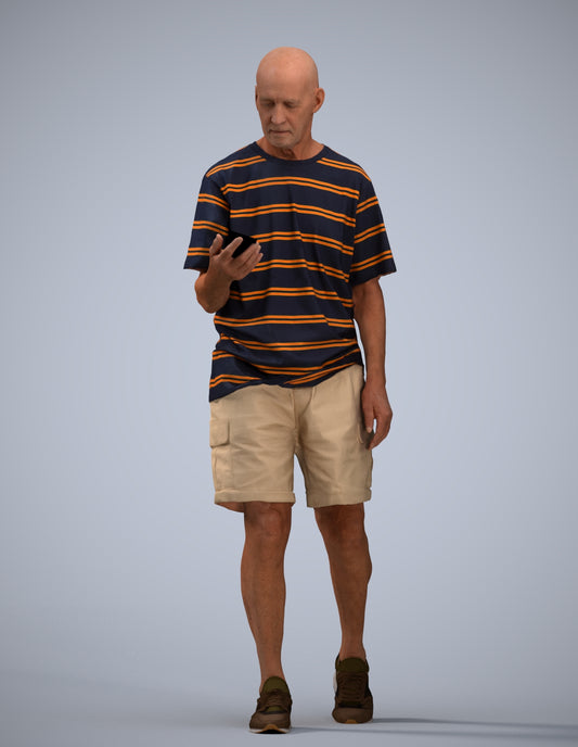 scanned 3D senior man casual walking, photogrammetry people for Enscape and V-Ray