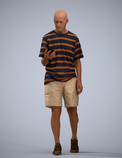 scanned 3D senior man casual walking, photogrammetry people for Enscape and V-Ray