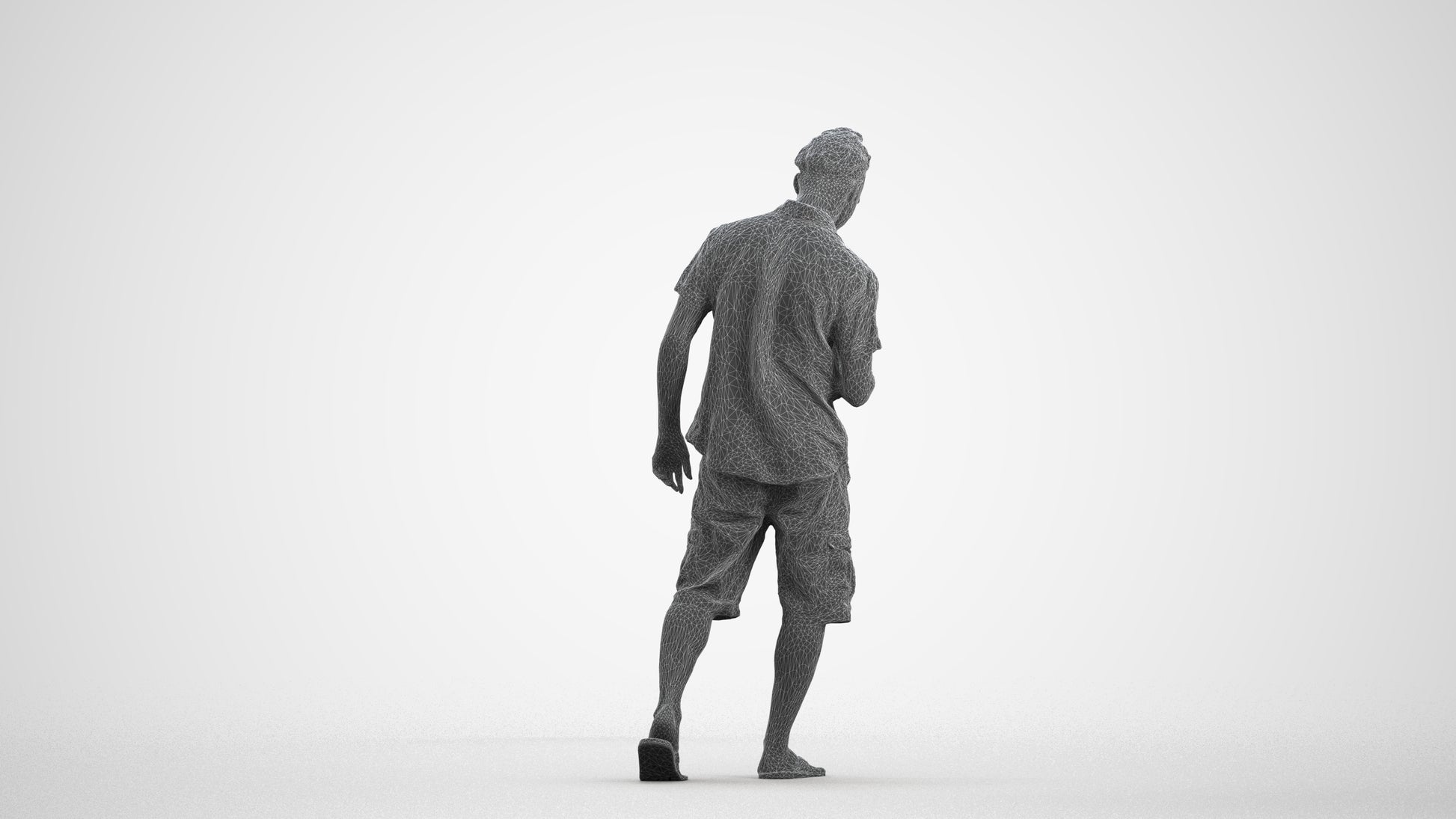 3D scanned man walking casual, photorealistic archviz people for Enscape and SketchUp, wireframe front view