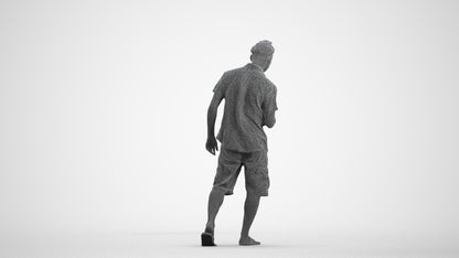 3D scanned man walking casual, photorealistic archviz people for Enscape and SketchUp, wireframe front view