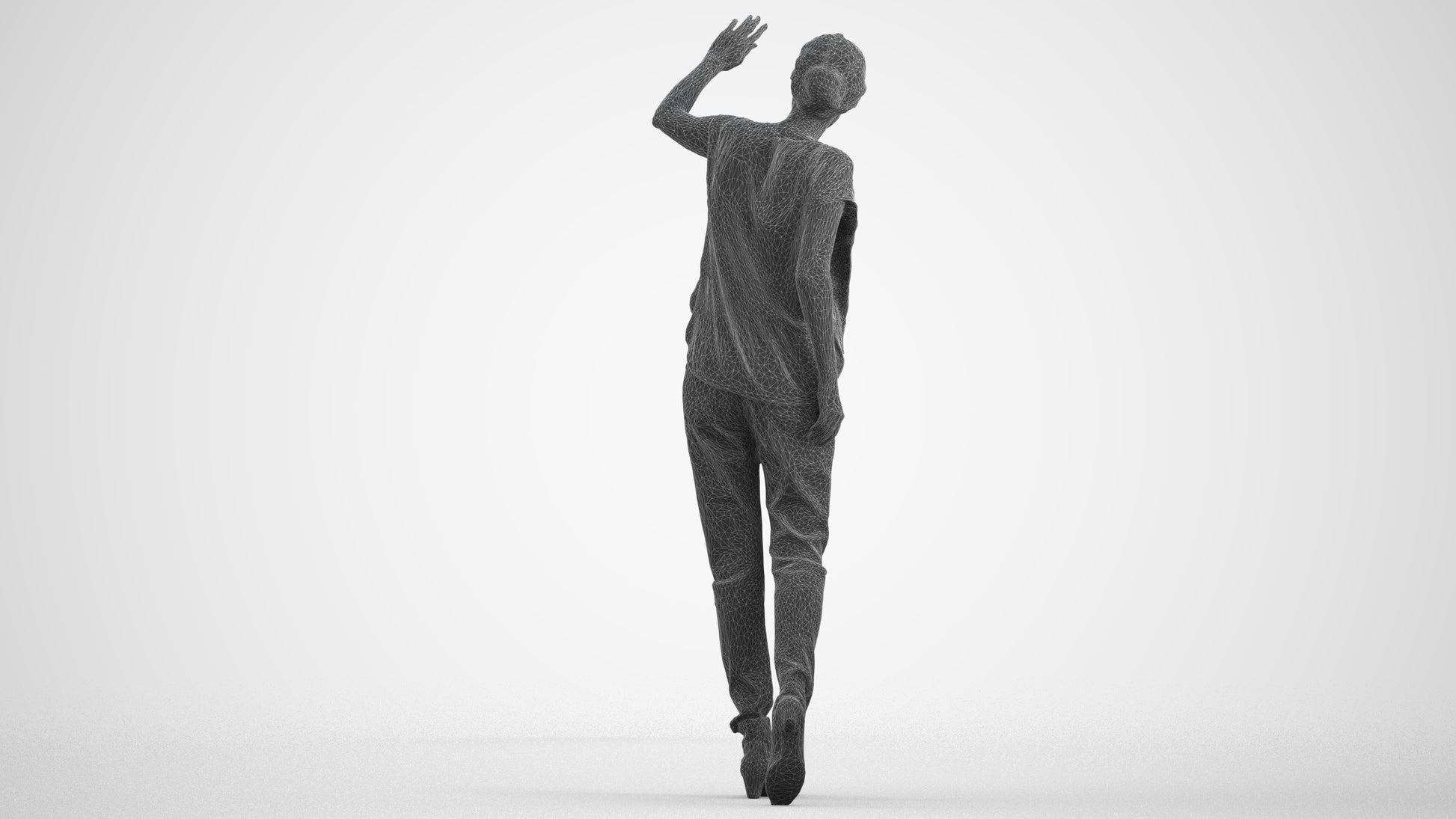 3D scanned woman standing casual, photorealistic archviz people for Enscape and SketchUp, wireframe front view