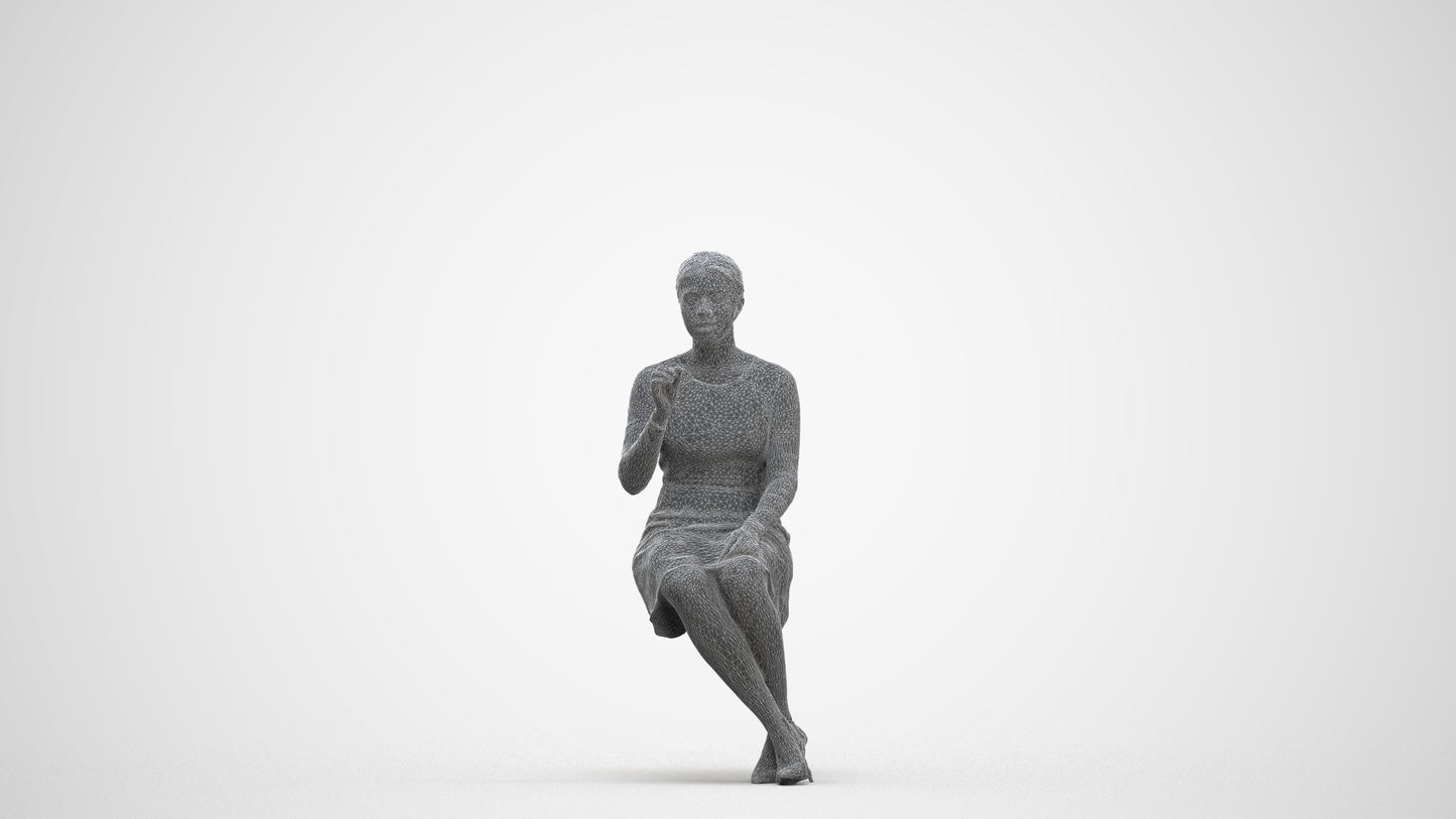 realistic 3D human woman business sitting, archviz people FBX OBJ for Blender, three-quarter front view render