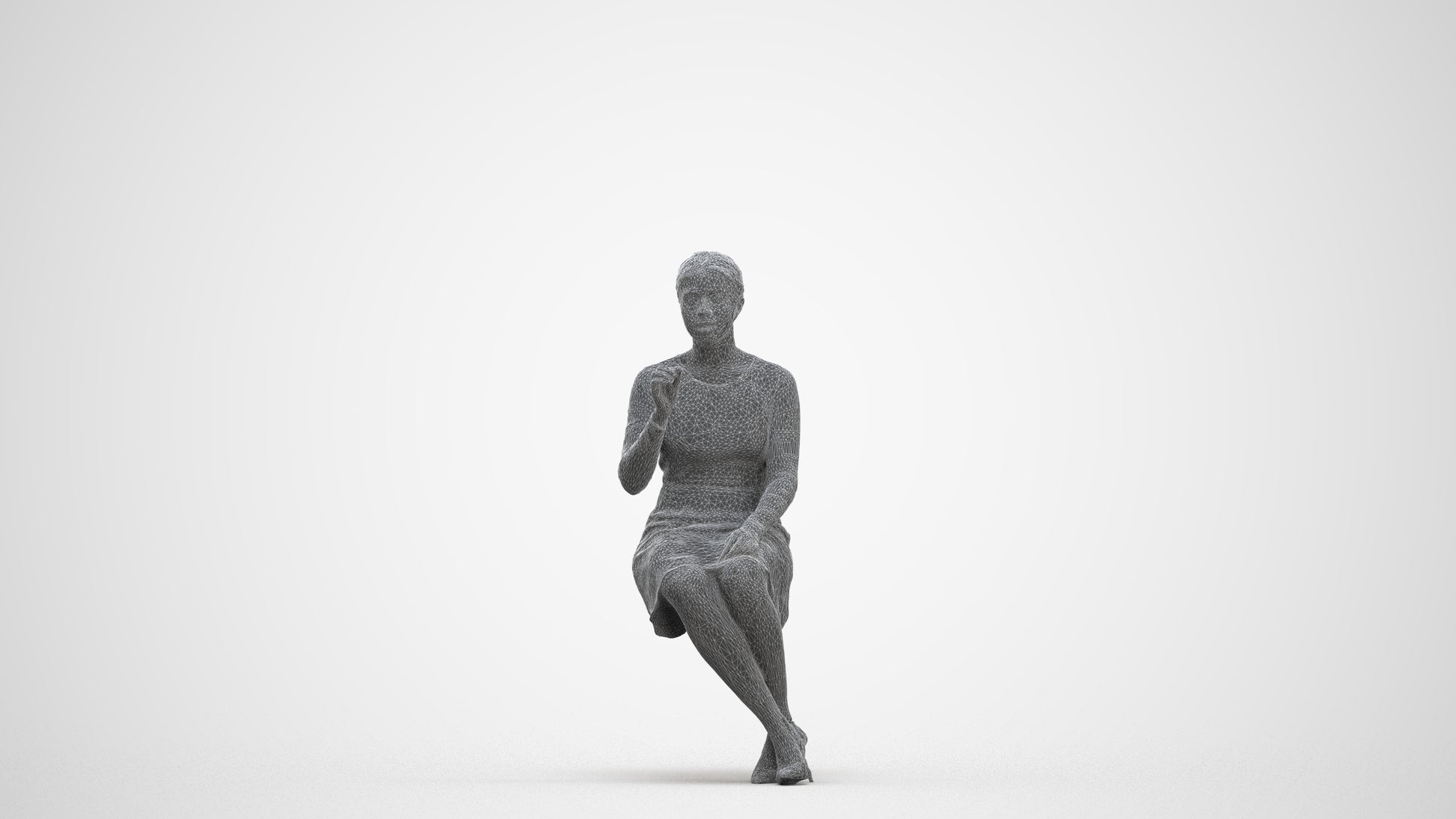 realistic 3D human woman business sitting, archviz people FBX OBJ for Blender, three-quarter front view render