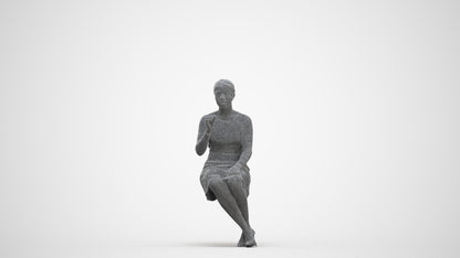 realistic 3D human woman business sitting, archviz people FBX OBJ for Blender, three-quarter front view render