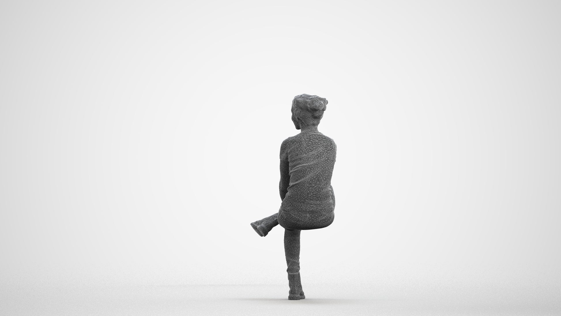 realistic 3D human woman casual sitting, archviz people FBX OBJ for Blender, wireframe front view
