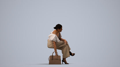 realistic 3D human woman casual sitting, archviz people FBX OBJ for Blender, side view render