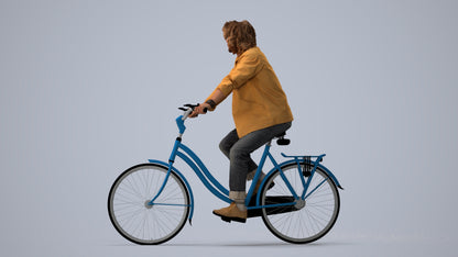 scanned 3D man casual cycling, photogrammetry people for Enscape and V-Ray, three-quarter view render