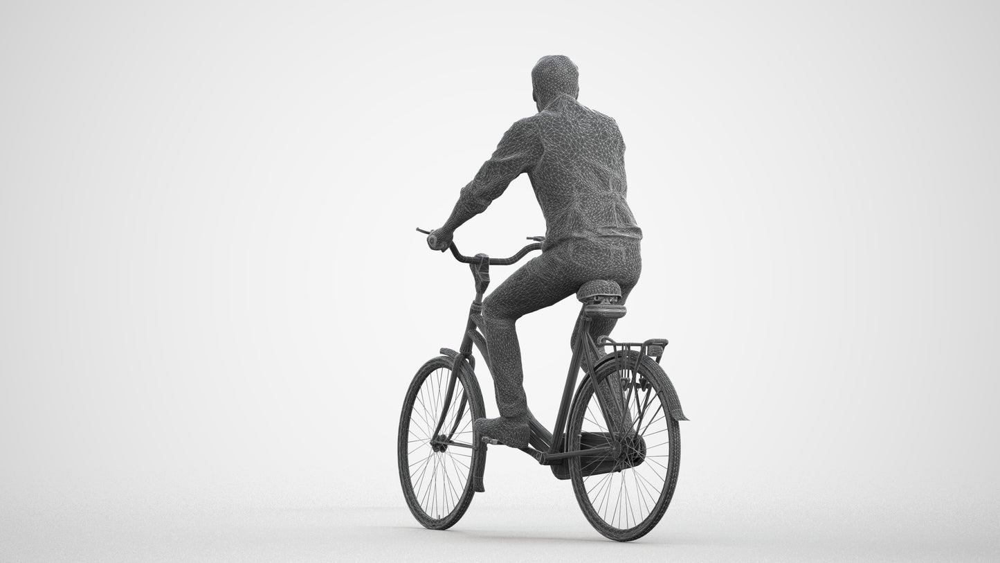 3D scanned man cycling casual, photorealistic archviz people for Enscape and SketchUp, wireframe front view