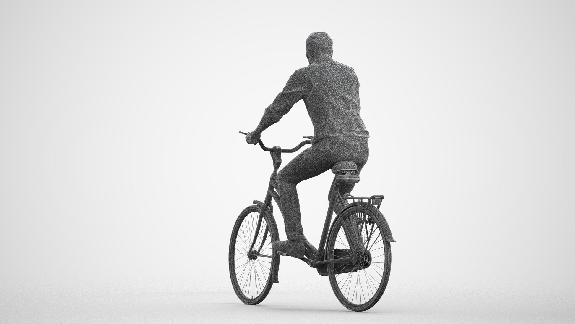 3D scanned man cycling casual, photorealistic archviz people for Enscape and SketchUp, wireframe front view