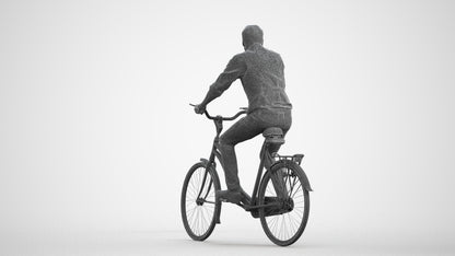 3D scanned man cycling casual, photorealistic archviz people for Enscape and SketchUp, wireframe front view