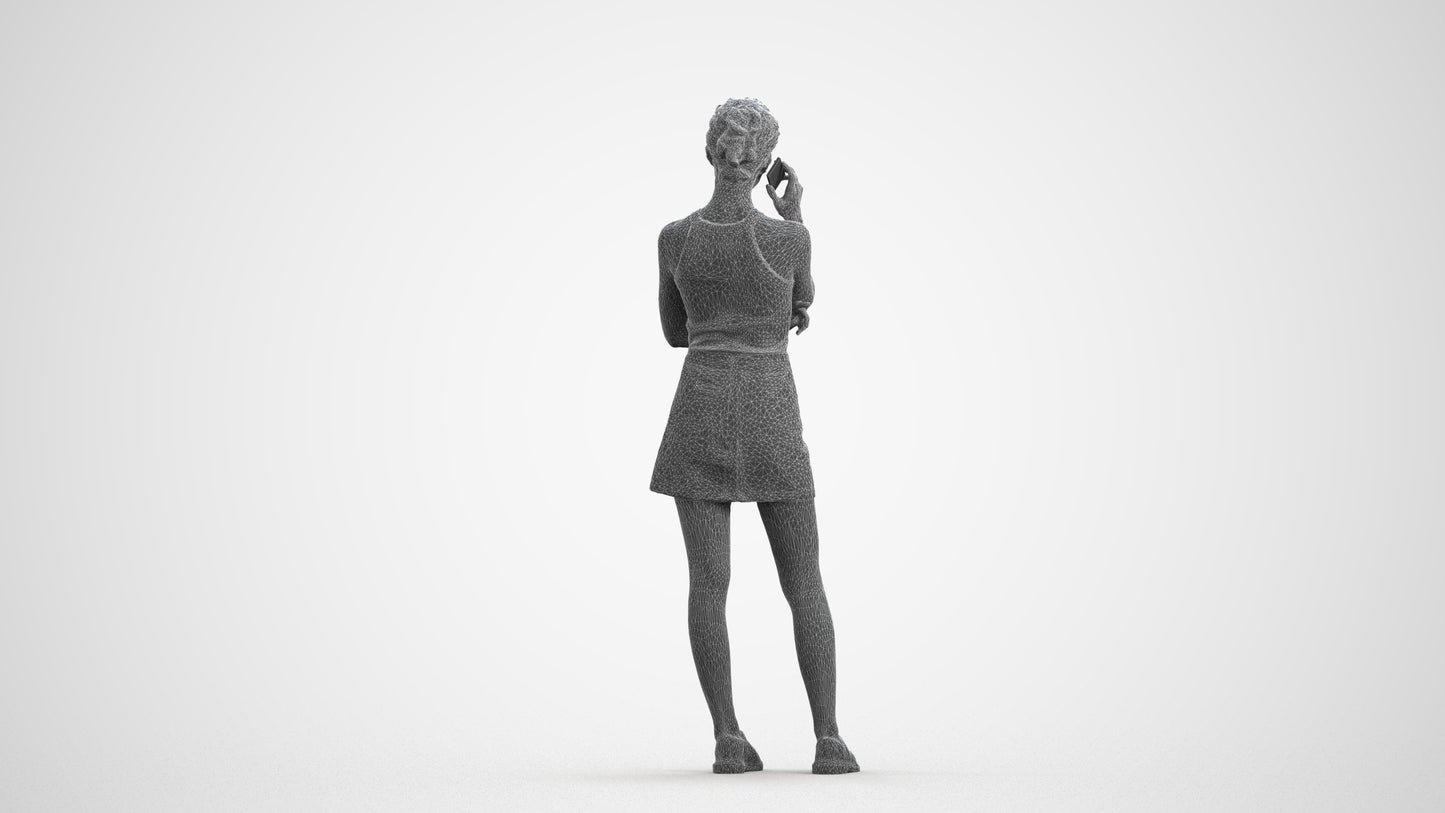 3D human model woman casual standing, photogrammetry scanned person for archviz, wireframe front view