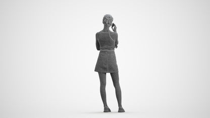 3D human model woman casual standing, photogrammetry scanned person for archviz, wireframe front view