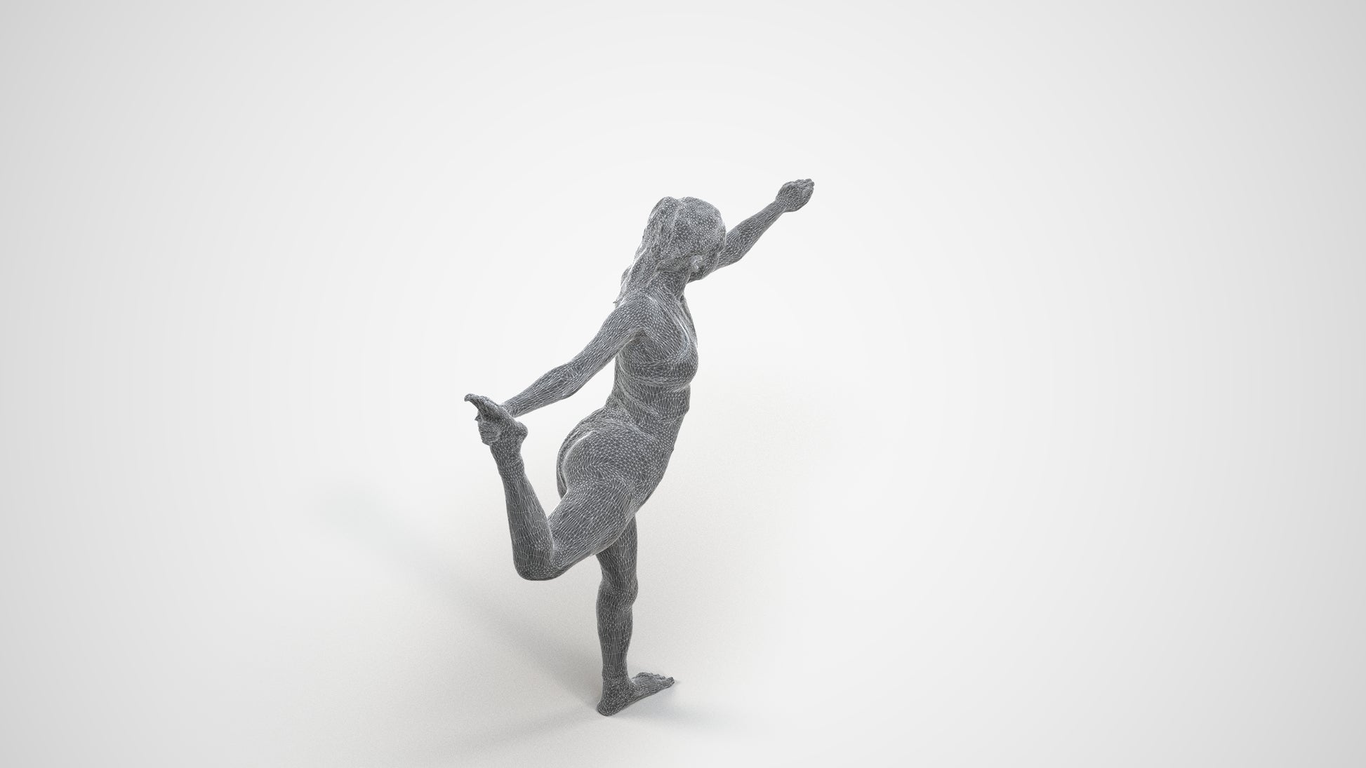 3D scanned woman sport, photorealistic archviz people for Enscape and SketchUp, wireframe three-quarter view